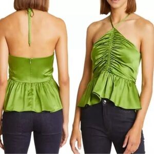 NWT cinq a sept SILK Blend Colby Peplum Stretch Silk Halter Neck Tank Top XS
